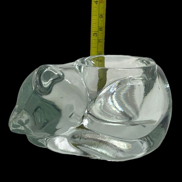 Vintage Indiana Glass Sleeping Cat Crystal Votive Candle Tea Light Holder Kitty - Picture 9 of 11